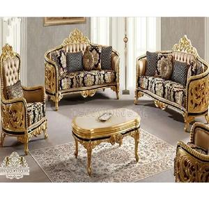 Ensemble de canapés de salon de style baroque noir et or Ensemble de meubles de salon royal luxueux Ensemble de canapés de luxe de style couronne royale dorée - Product Image 1