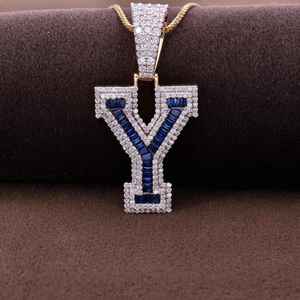 Pendentif personnalisé avec initiale Y, en moissanite et diamants bleus/blancs, plaqué rhodium, pour homme, style hip-hop, cadeau de fête, breloques et pendentifs raffinés - Product Image 1