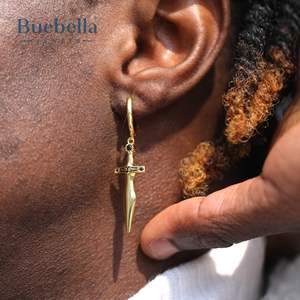 Boucles d'oreilles pendantes en forme d'épée en argent sterling 925 et or 14 carats avec diamant de laboratoire, style hip-hop pour hommes, 46 mm, vente chaude - Product Image 1