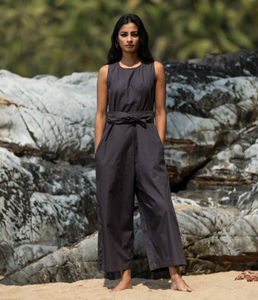 Nuevo Estilo Mono de Lino sin Mangas con Cuello Alto, Largo hasta el Tobillo, Color Sólido, con Cinturón y Bolsillos, Vestido Casual para Mujer - Product Image 2