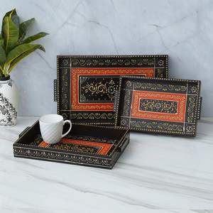 Ensemble de plateaux décoratifs en bois gravés à la main, personnalisés, imprimés Meena, tendance, articles de cuisine, plateaux de service, 100% écologiques - Product Image 3