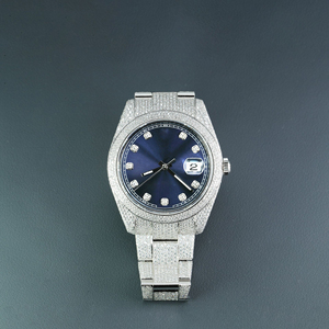 นาฬิกาข้อมือสแตนเลสสตีลหรูหราคุณภาพสูงหน้าปัดสีฟ้า VVS เพชรแสดงวันที่ควอตซ์สไตล์ธุรกิจ20มม. - Product Image 5