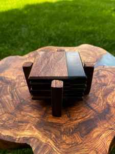 Posavasos de resina y madera de la mejor calidad posavasos de nogal posavasos de té de nogal cuadrados clásicos - Product Image 4