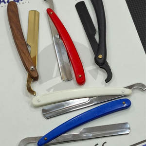 Professional Straight Shaving Razor Folding Barber Razor with Replaceable Blade <b>Plastic</b> & Wooden Handle - Product Image 2
