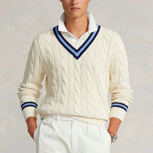 เสื้อสเวตเตอร์คอวีปักลายวินเทจ PEER SPORTS สำหรับผู้ชาย ผ้าฝ้าย 100% ป้องกันขนร่วง  โลโก้ด้านหน้าแบบกำหนดเอง เหมาะสำหรับฤดูหนาว - Product Image 2