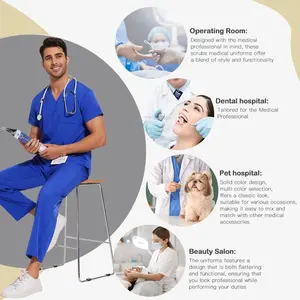 Manga corta con cuello en V bolsillos estilo hombres Scrubs Tops hechos a medida médicos Scrubs Tops hospitales médicos enfermera uniformes Scrub trajes - Product Image 2