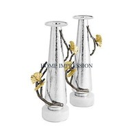 Ensemble de 2 porte-bougies de table de Noël modernes en or et argent, design papillon, faits à la main, écologiques
