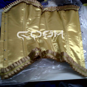 Fashion & Party Wear Golden Satin Strapless Overbust Corset Top with Frill Trim Sexy Bustier for <b>Women</b> Supplier from Pakistan - Product Image 4