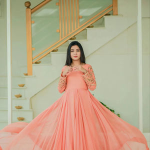 Refined Anarkali <b>Chiffon</b> Lehenga Choli <b>Maxi</b> <b>Dress</b> for Women Party Pakistani Indian Festive Wedding Wear - Product Image 1