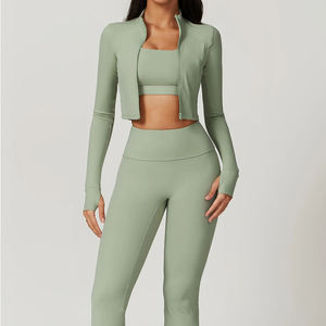 Ensemble de yoga trois pièces pour femmes comprenant un soutien-gorge de sport, un legging et une veste idéale pour l'entraînement, la course ou les vêtements de sport quotidiens - Product Image 6