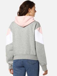 Sudadera con Capucha para Mujer, Color Rosa, Blanco y Gris, Bloques de Color, Felpa Suave y Cálida, Manga Larga, Personalizable, Transpirable, de Alta Calidad, Informal - Product Image 3