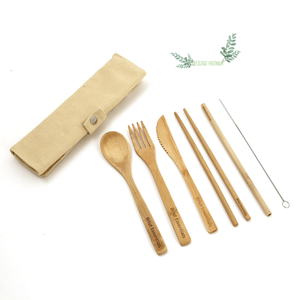 Juego de Cubiertos de Bambú Reutilizables/Juego de Cubiertos de Bambú con Logotipo y Bolsa, Diseño y Tamaño Personalizados, Hecho en Vietnam - Product Image 1