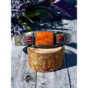 Sheila Tso's Fashion <b>Cuff</b> <b>Bracelet</b> Spiny Oyster & Purple Spiny Sterling <b>Silver</b> - Product Image 1