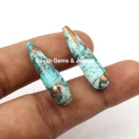Chrysocolle verte de haute qualité 9x30mm, forme goutte longue et lisse, cuivre poli miroir, turquoise briolette naturelle certifiée par un tiers