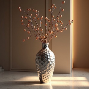 Vase à fleurs texturé en nid d'abeille argenté Finition dégradée moderne Accent décoratif élégant en fer métallique pour la maison et les occasions spéciales - Product Image 6
