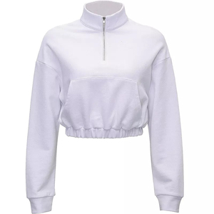 Nuevo diseño, sudaderas cortas para mujer, sudaderas con cremallera superior, marca de Color sólido, sudadera con cremallera en blanco para mujer, jersey con media cremallera - Product Image 5