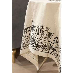 Mantel de Lino y Algodón Bordado con Flores Étnicas Hecho a Mano, 105x105cm, Cuadrado, para Decoración del Hogar, Hermoso Diseño Floral para Mesa - Product Image 3