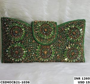 Pochette de créateur faite à la main avec broderie perlée en pierre de cristal pour soirées nuptiales et événements Ele - Product Image 2