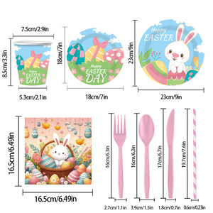 Kit de Vajilla Desechable para Fiesta de Conejitos de Pascua, Pancarta de Papel, Mantel, Platos de Papel, Vasos, Cubiertos para Fiesta de Pascua - Product Image 2