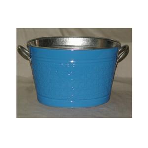 Seau à Champagne en acier inoxydable enduit de poudre bleue seau de fête de mariage cuve à boissons en acier inoxydable martelé - Product Image 1