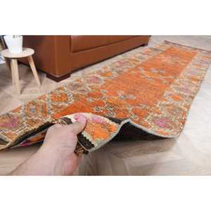 พรมวินเทจตุรกีขนาด 3x10.9 ฟุต, พรมปูพื้น, พรมลายทางสีส้ม Herki - Product Image 3