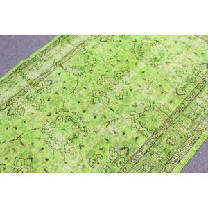 Alfombra Turca Vintage de 3.7x6.8 pies, Alfombra de Lana con Diseño de Plantas y Árboles Verdes - Product Image 5