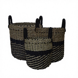 Seagrass <b>Round</b> <b>Basket</b> Set 3 with Handle-Eco-Friendly Clothing Storage Multi-Purpose - Product Image 1