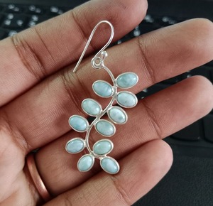 Pendientes colgantes para niñas, pendientes de piedras preciosas Larimar, pendientes Larimar de forma ovalada de Plata de Ley 925 sólida para mujer, joyería de plata - Product Image 4