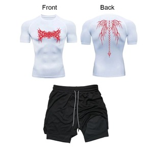 Conjunto de rendimiento 2 en 1 Camiseta y pantalones cortos impresos por sublimación 3D de algodón transpirable para hombres Estilo de verano personalizado - Product Image 4