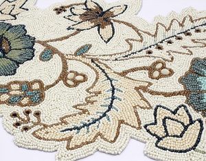 Christmas Decorative and Leaves Design Beaded <b>Runner</b> Placemat <b>Dining</b> <b>Table</b> Fancy Mat Handmade Decorative <b>Runners</b> for Wedding - Product Image 1