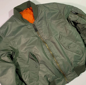 Vintage MA-1 Flying Bomber Retro Streetwear Flyers Nylon Flight Olive Green Kaki Bomber Jacket - Product Image 3