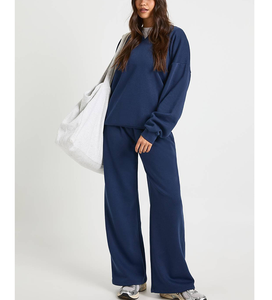 Conjunto de 2 Piezas para Mujer, Diseño Universitario Estadounidense, Sudadera con Capucha y Pantalones Deportivos con Estampado Personalizado y Bordado, Color Sólido, Felpa Francesa - Product Image 1