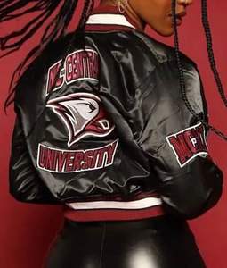 Chaquetas personalizadas de bombardero de satén corto con estilo de último diseño para mujer, chaqueta universitaria de manga larga, ropa de abrigo recortada, abrigos Collage para mujer - Product Image 3