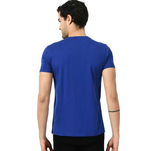 Camiseta de Hombre, Talla Grande, Azul Sólido, 100% Algodón, Manga Corta, Cuello Redondo, Informal, Tejida, Transpirable, Largo Regular - Product Image 2