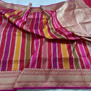 Sari Banarasi Kadhwan artisanal de créateur, tissé à la main, de qualité supérieure, traditionnel, pour les fêtes, protection solaire, séchage rapide, 100% pur. - Product Image 4