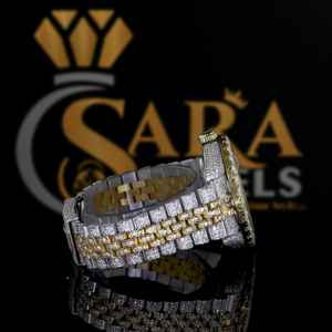 <b>Men's</b> Luxury Two Tone Stainless Steel VVS Moissanite Studded Diamond Watch Mechanical Movement Timepiece of Elegance Glamour - Product Image 3