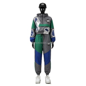 Conjunto de Chaqueta Cortavientos para Mujer, Impermeable, de Nailon, Verde, Azul, Gris, Paneles en Contraste, Logotipo Personalizado, Bordado, Estampado, Talla Grande - Product Image 1