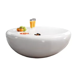 Table basse en fil de métal de qualité supérieure avec revêtement en poudre noire à dessus rond en bois et conception de cage de finition de polissage du bois - Product Image 5