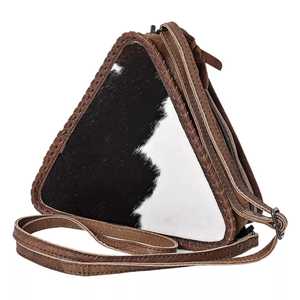 Cowhide Fur leather Western Triangle Sling <b>Bag</b> manufacturer high quality Genuine Leather <b>Messenger</b> <b>Bag</b> - Product Image 2