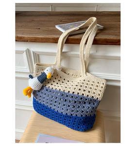 Crochet Fashionable Large Capacity <b>Straw</b> Woven Two-Handle Open Closure Women's Summer Beach Tote Shoulder <b>Bag</b> - Product Image 2