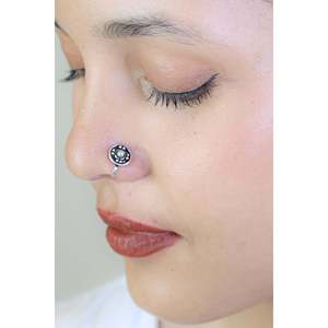 Piercing de Nariz de Plata 925 con Ópalo y Diamante, Diseño Redondo Rawa, Clip-on Nazakat, 6mm de Largo, Joyería Corporal de Acero Inoxidable - Product Image 3