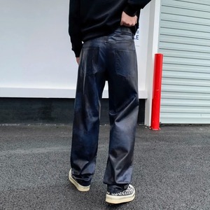 Streetwear moda Hip Hop Punk gótico Vibe Casual recto cuero pantalón hombre Y2k pantalones motocicleta pantalones ropa de escenario - Product Image 2