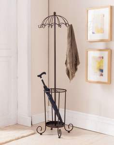 Modern industrial <b>coat</b> <b>rack</b>, black metal with walnut disc hooks, available at wholesale prices. - Product Image 2