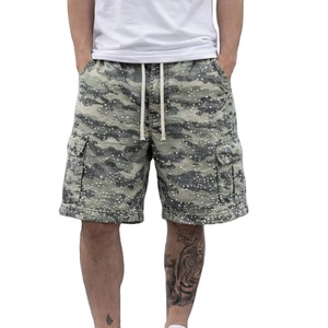 <b>Men</b>’s Distressed Denim <b>Shorts</b> Streetwear Style with Embroidery <b>Patch</b> & Rhinestone Design - Product Image 1