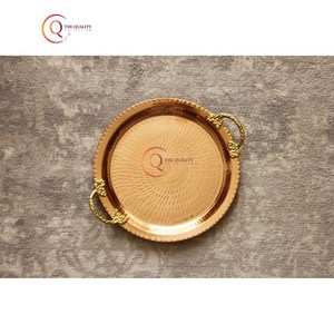 Plato para servir martillado de cobre de forma redonda hecho a mano, bandeja elegante de estilo Vintage, mango chapado en oro, platos para servir hechos a mano - Product Image 4