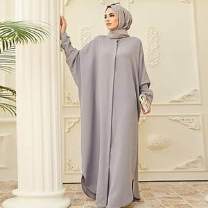Abaya musulmana para mujer con botones Henley estilo camisa vestido de oración Batwing manga larga modesta túnica árabe de Oriente Medio - Product Image 2