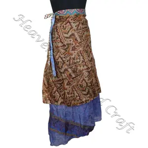 真丝裙批发供应商魔术裹身裙在线2层可逆魔术丝绸纱丽裹身裙印度复古丝绸