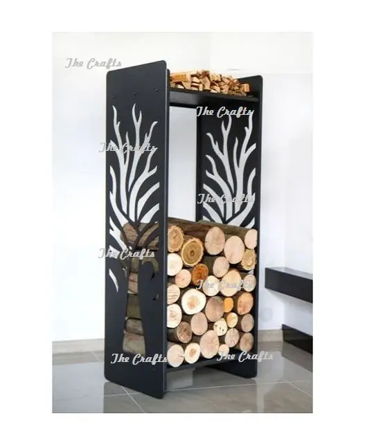Tree Design Iron Black Color Log Storage Holder Rack para lareira e acessórios a preços aceitáveis