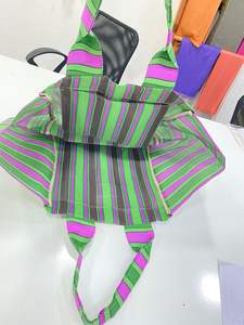 กระเป๋าช้อปปิ้งผ้าไนล่อนลายทางเป็นมิตรต่อสิ่งแวดล้อมกระเป๋าสะพายไหล่ใช้ซ้ำได้กระเป๋าผ้าทอสำหรับเดินทางชายหาดโลโก้ศุลกากร - Product Image 4