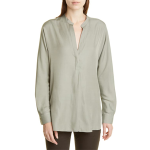 Tunica da donna in misto seta con collo a V di Vince, colore verde muschio, taglia XS - Product Image 4